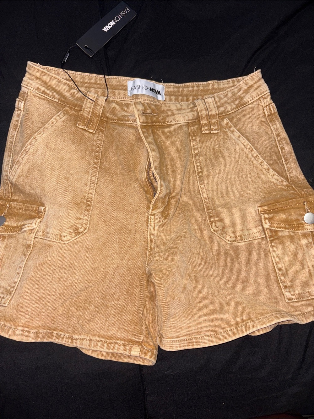 Fashion Nova Washed Tan Cargo Denim Shorts